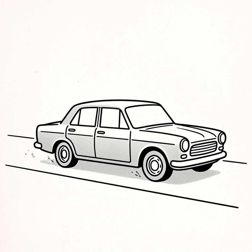 A classic car driving along an open road